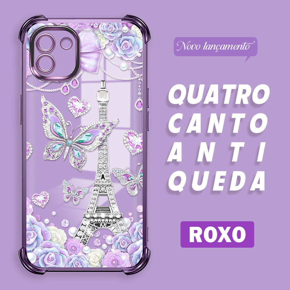 Capinha Anti Impacto Transparente Borboleta Capa Para Samsung Galaxy A03 Case De Celular 0485SJ em Oferta na Shopee