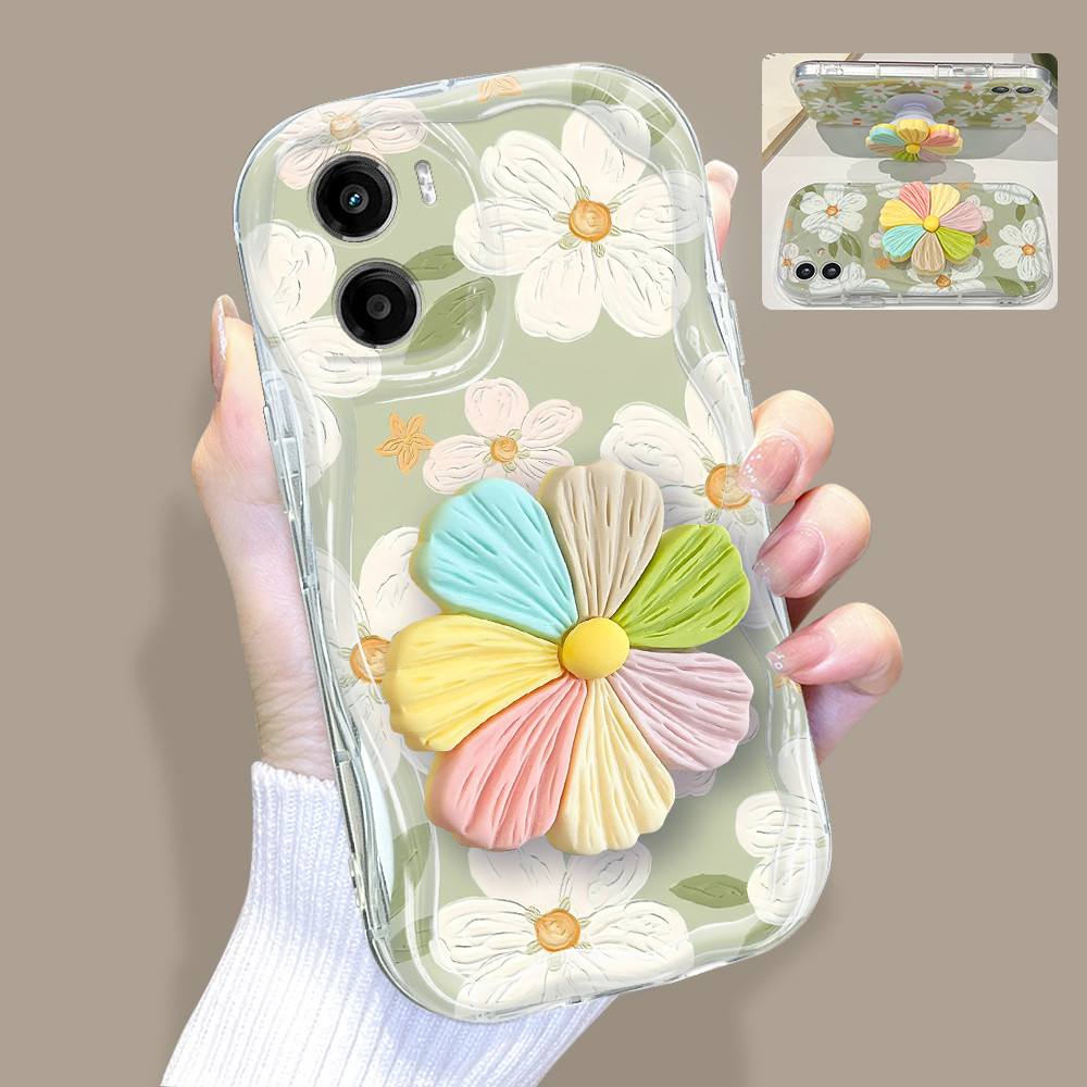 Capinha De Telefone Com Suporte De Flor 3D Capa Para Motorola Moto G05 Silicone 