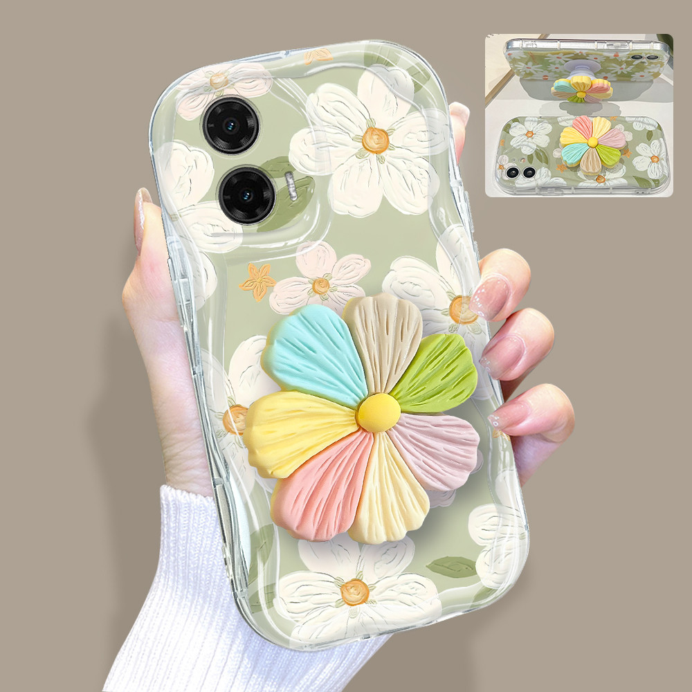 Capinha De Telefone Com Suporte De Flor 3D Capa Para Motorola Moto G35 5G Silico