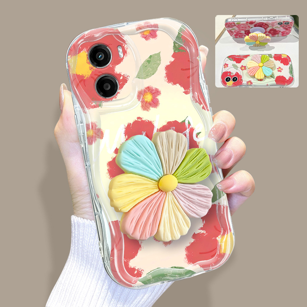 Capinha De Telefone Com Suporte De Flor 3D Capa Para Motorola Moto G05 Silicone 