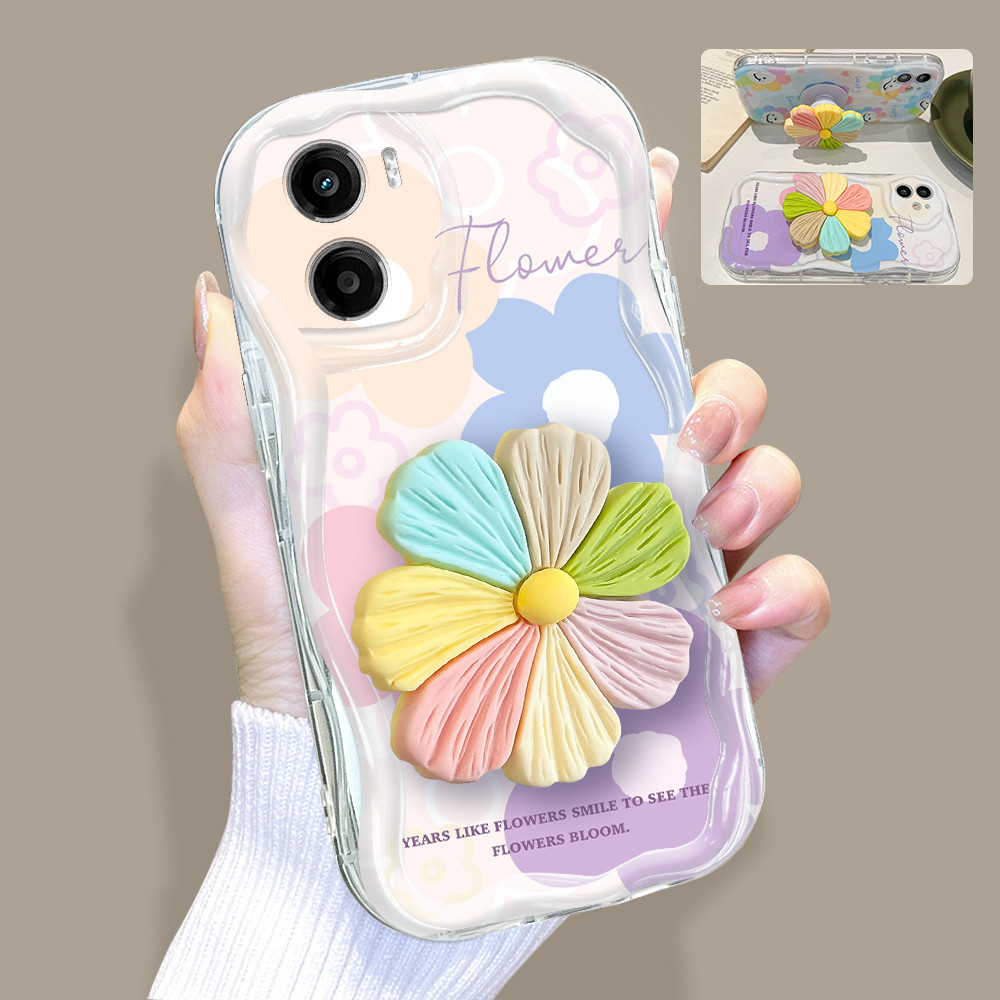 Capinha De Telefone Com Suporte De Flor 3D Capa Para Motorola Moto G05 Silicone 