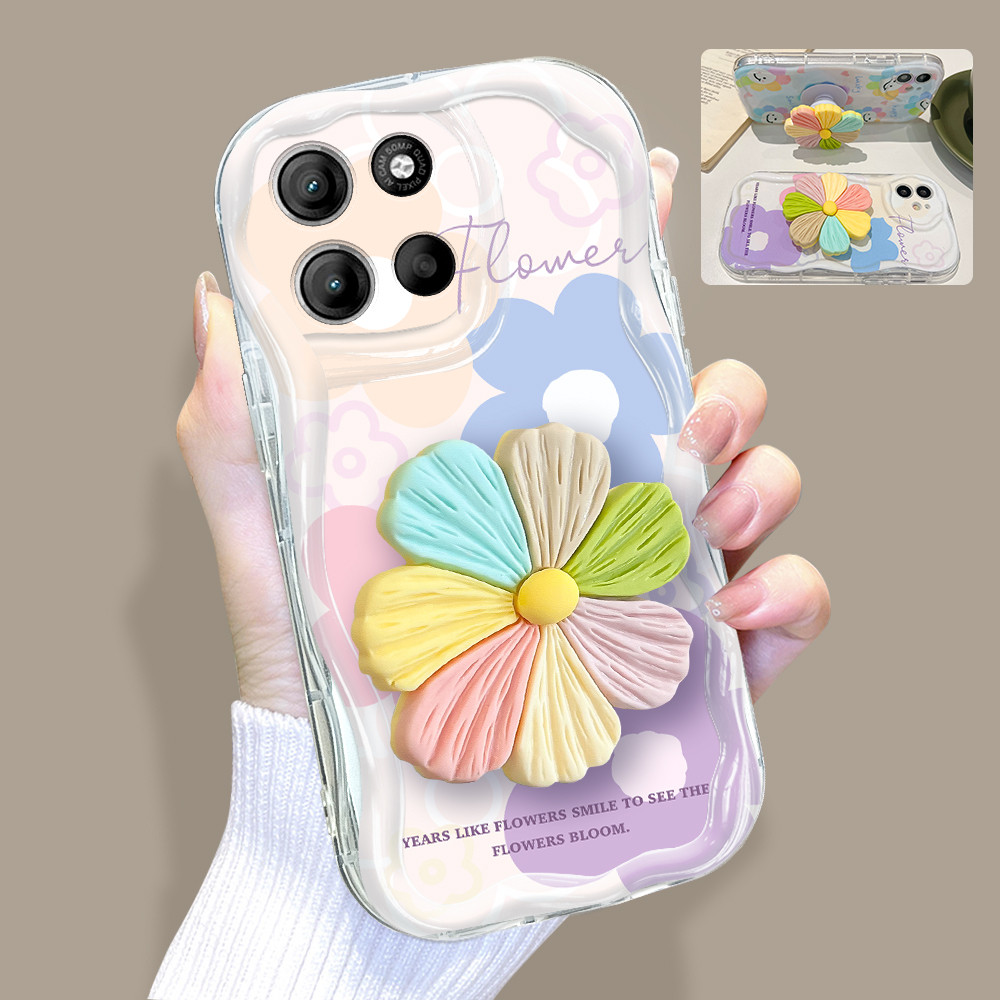 Capinha De Telefone Com Suporte De Flor 3D Capa Para Motorola Moto G15 Silicone 