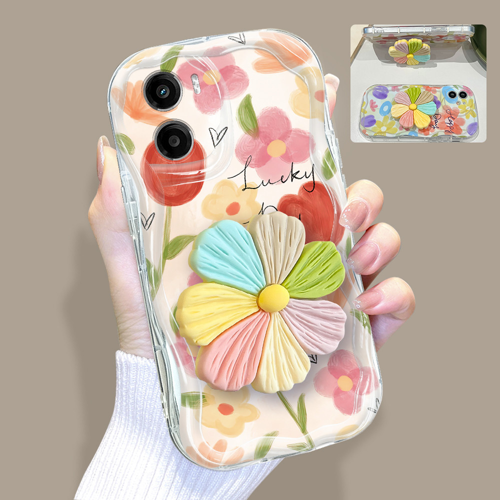 Capinha De Telefone Com Suporte De Flor 3D Capa Para Motorola Moto G05 Silicone 