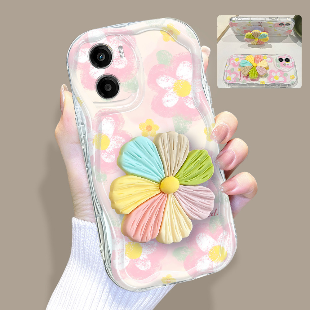 Capinha De Telefone Com Suporte De Flor 3D Capa Para Motorola Moto G05 Silicone 