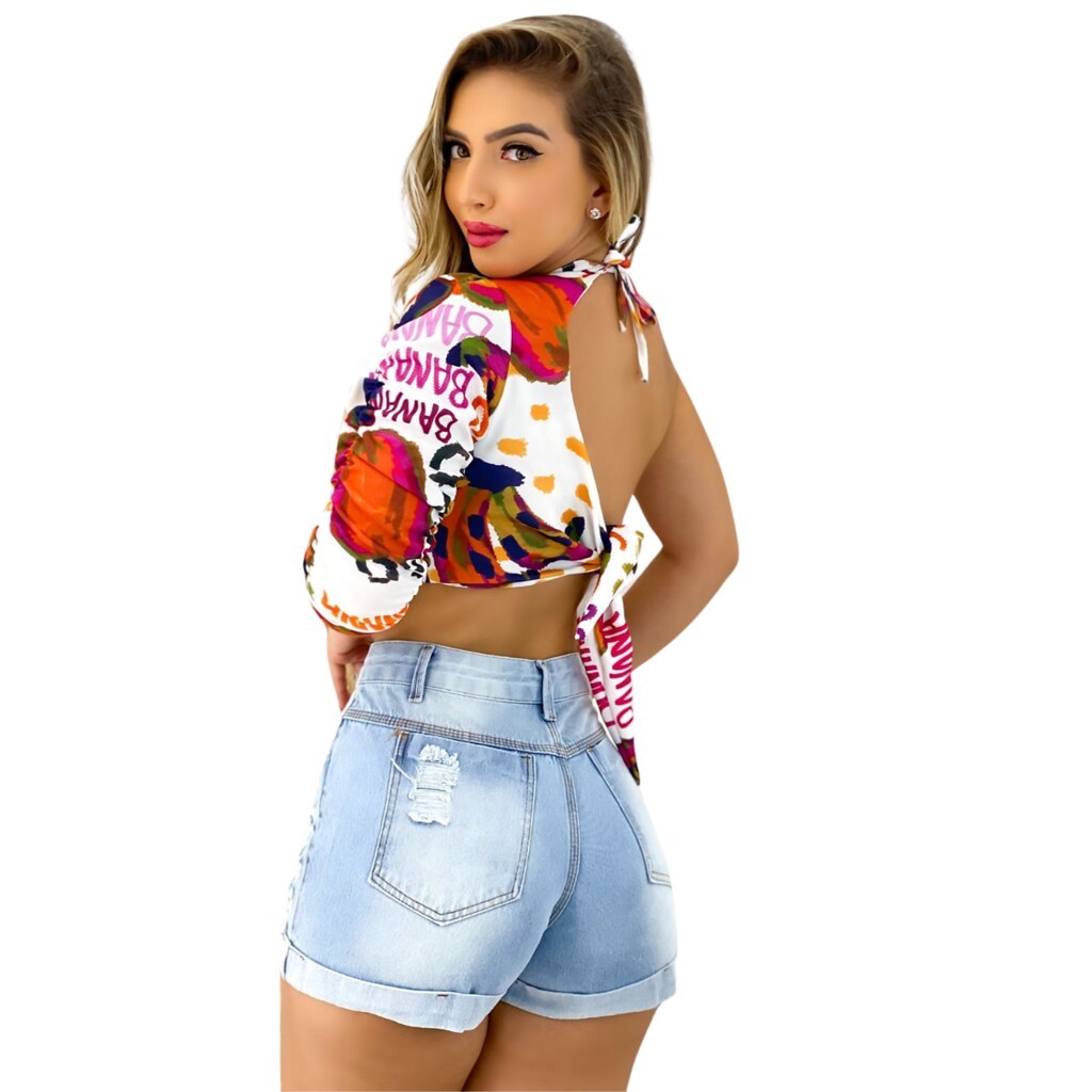 Short Jeans Feminino Soft Cintura Alta Hot Pants Destroyed, Moda Leve