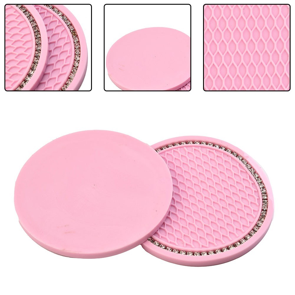 [Smartchoice Hot] 2x Porta-Copos De Carro Almofada Rosa Tapete Strass Acessórios Interiores Automotivos 7 Cm