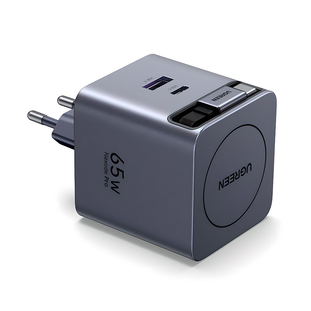 Carregador Ugreen GaN 65W Portas Usb A/C Cabo Usb C Retrátil