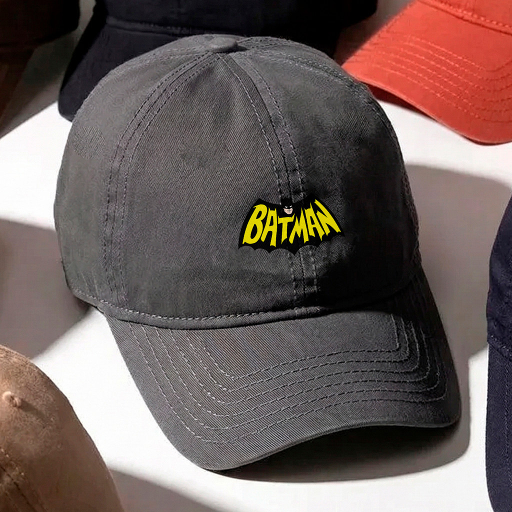 Boné baseball aba curva preto Logo Batman Amarelo DC
