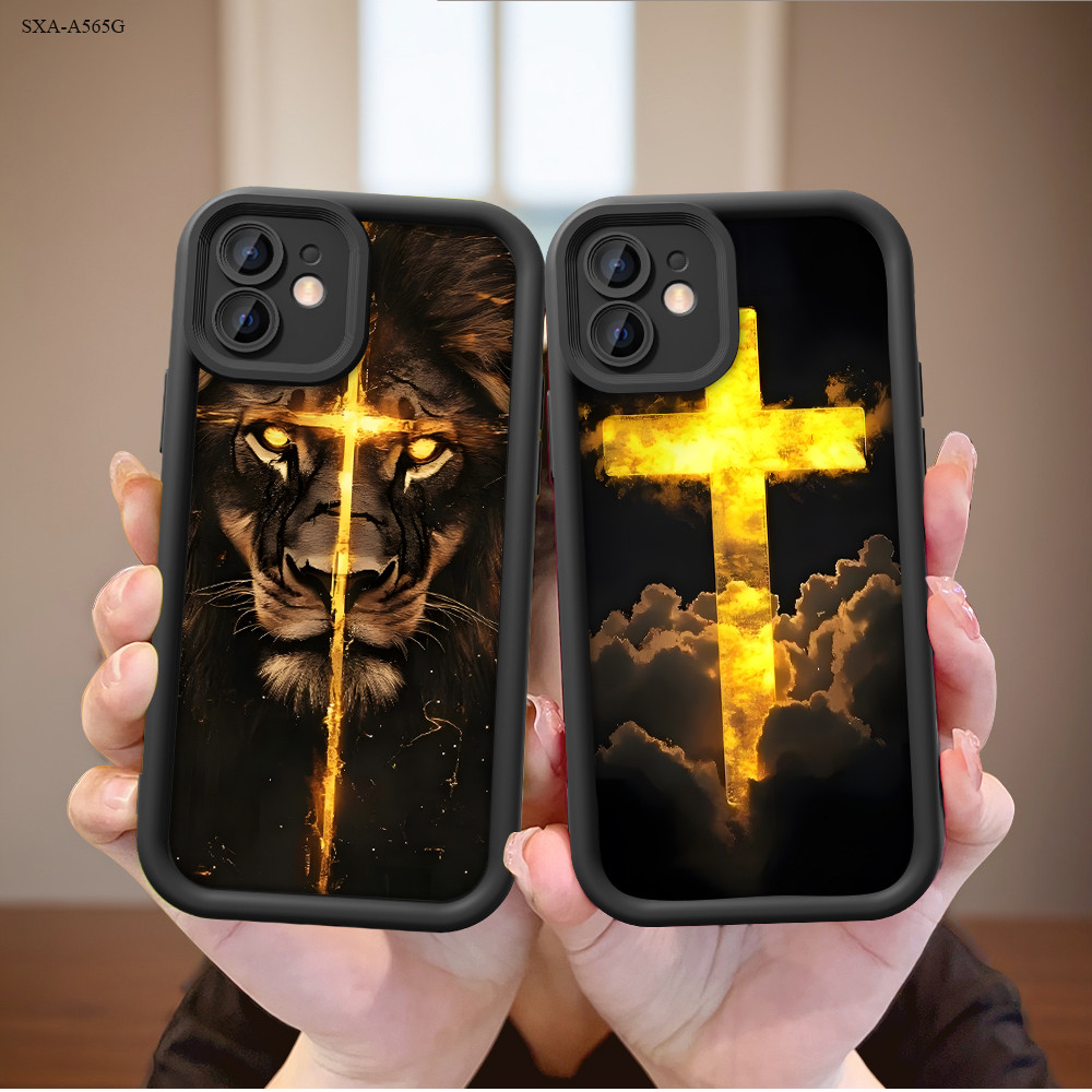 Capinha Leão e Cruz Dourada Para Samsung Galaxy A56 A55 A54 A53 A52 A52S A36 A35 A34 A32 4G 5G Capa Macia Case TY7007