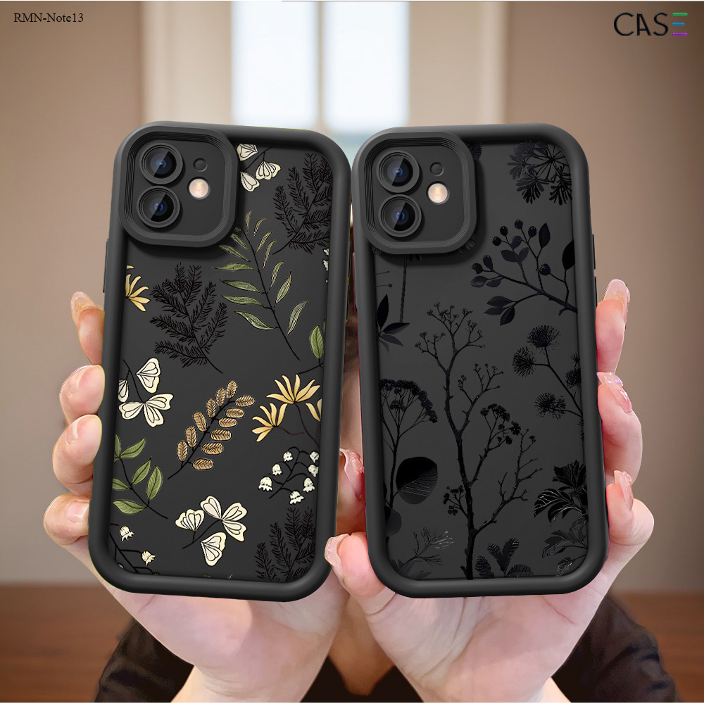 Capinha Flores Preto Para Xiaomi Redmi Note 15 14 13 12 12S Pro Plus 4G 5GCapa d