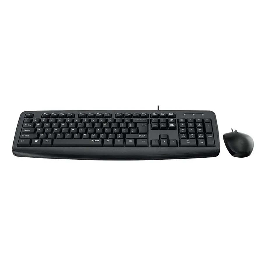 Kit Teclado E Mouse Rapoo NX1600 Preto USB Com Fio Ergonômico Resistente A Líquidos ABNT2 PC Notebook