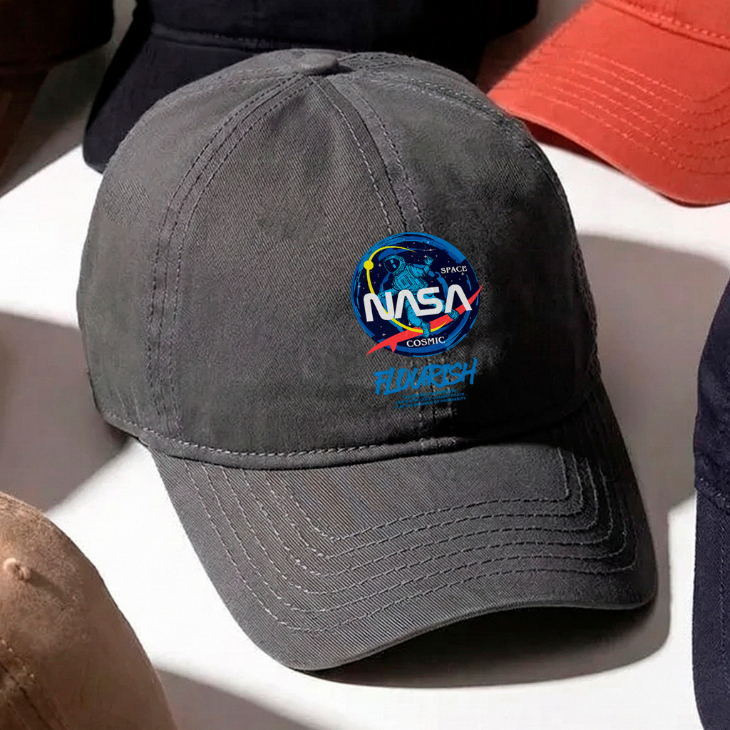 Boné Baseball NASA Logo Espacial Efeito Glitch Unissex Ajustável Streetwear Bege