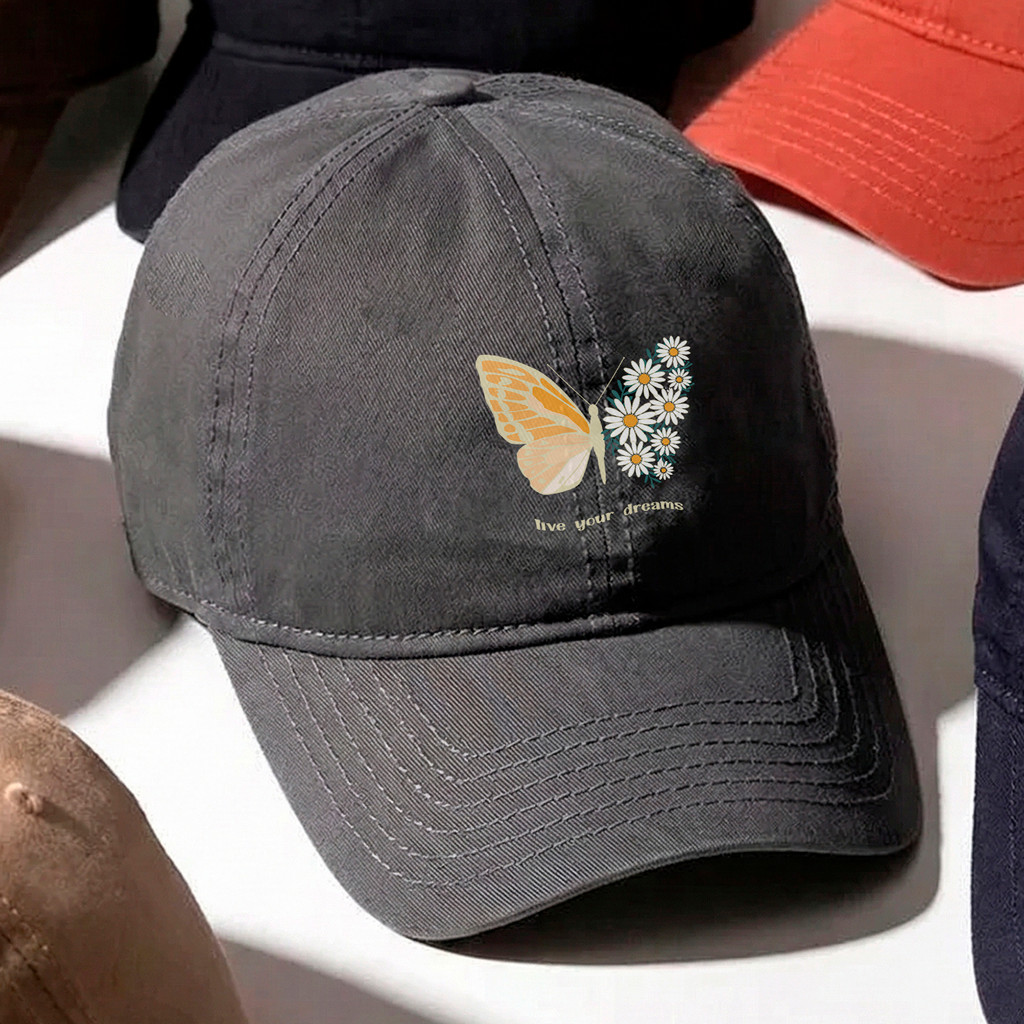 Boné Baseball Borboleta Live Your Dreams Unissex Ajustável Streetwear Bege em Oferta na Shopee