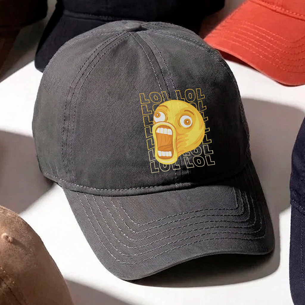 Boné Baseball Emoji LOL Gritando Meme Internet Unissex Ajustável Streetwear Bege