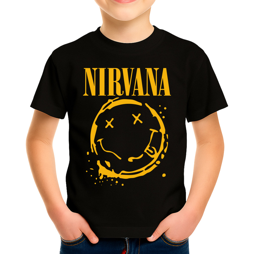 Camisa Camiseta de Algodão Infantil Juvenil Para Menino Menina Unissex Banda de Rock Nirvana md6