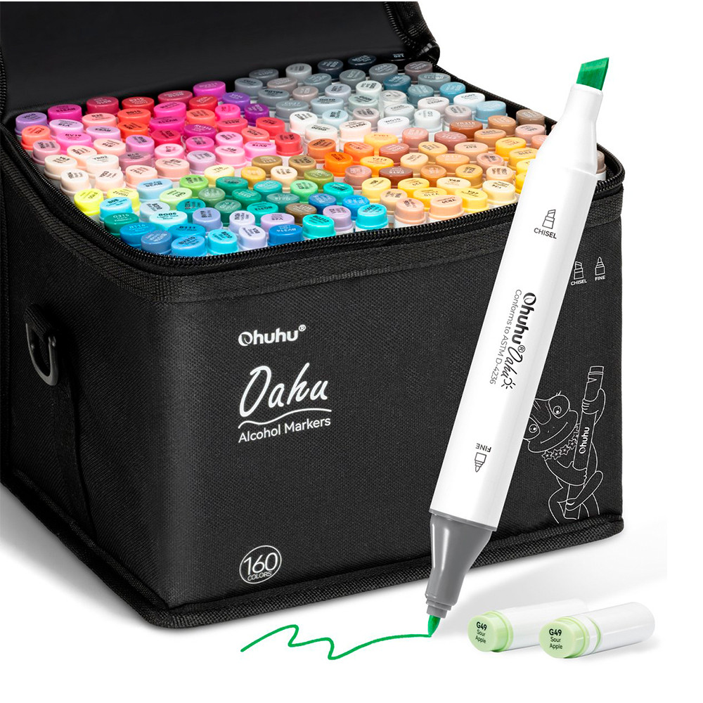 Marcadores Álcool Ohuhu Oahu 160 Cores Ponta Dupla Desenho