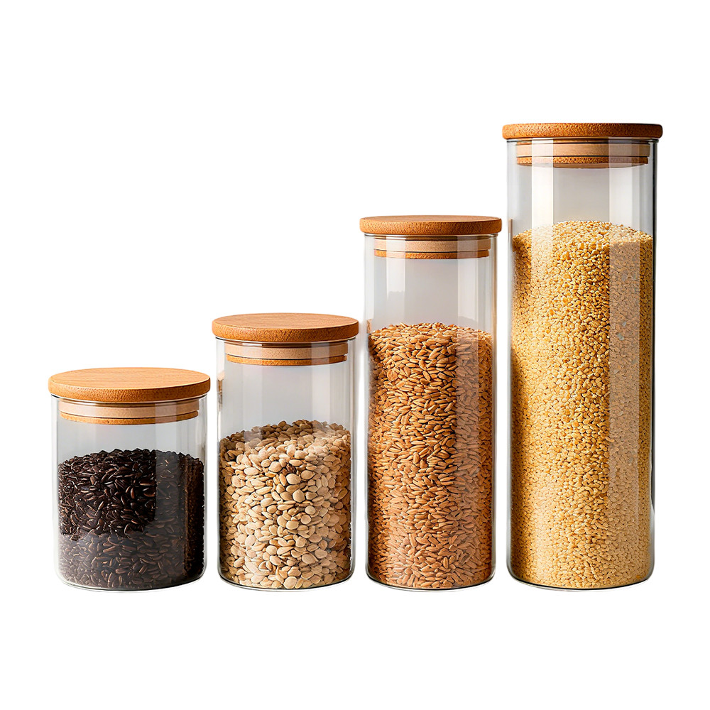 Kit 4 Potes De Vidro Life Redondo Hermético Tampa de Bambu