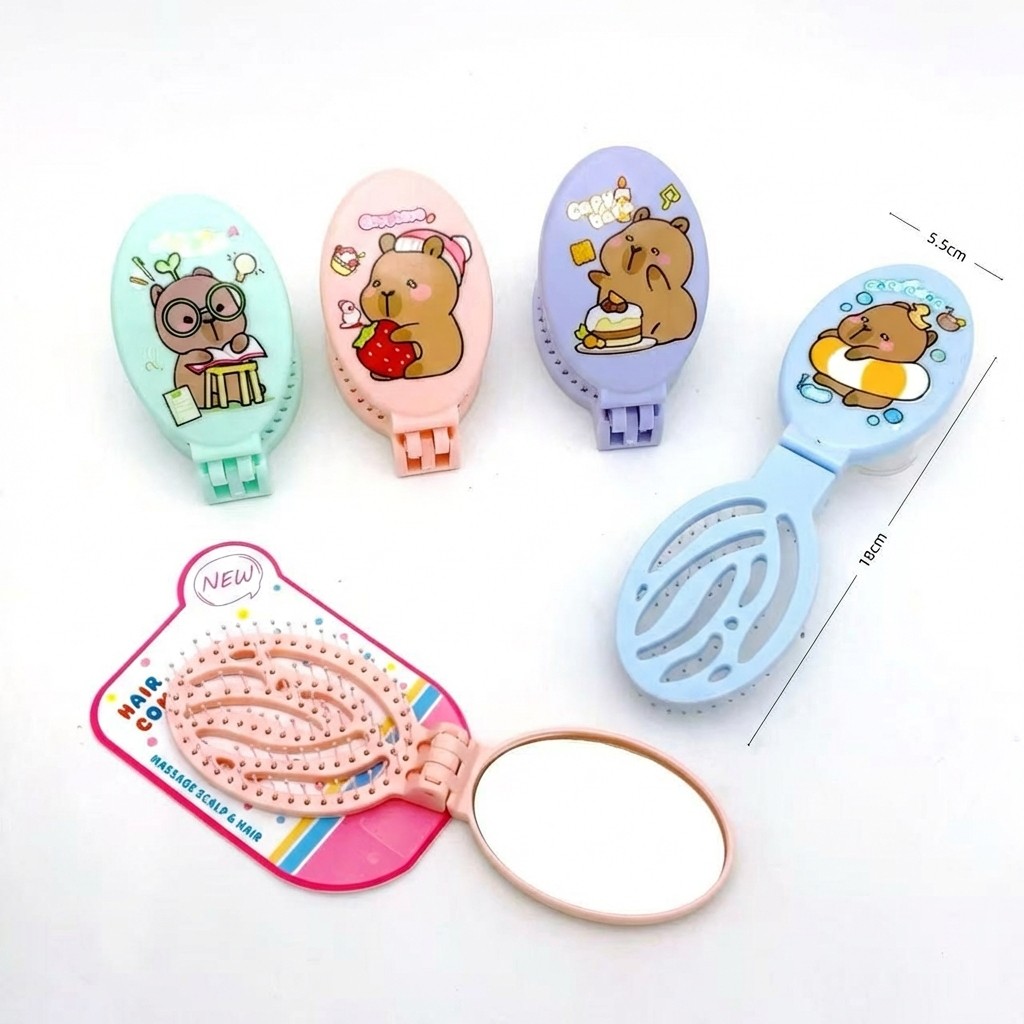 Escova De Cabelo Dobrável 2 Em 1 Com Espelho Portátil Infantil Desenho Urso Fofo 18cm em Oferta na Shopee