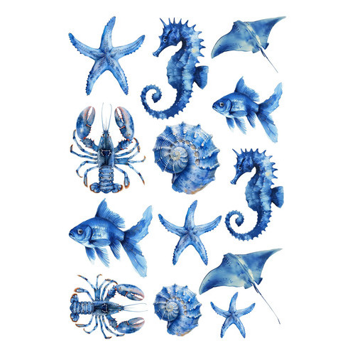 Decalque Porcelana Forno Caseiro - Animais Mar Vintage
