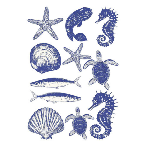 Decalque Porcelana Forno Caseiro - Mix Animais Mar Vintage