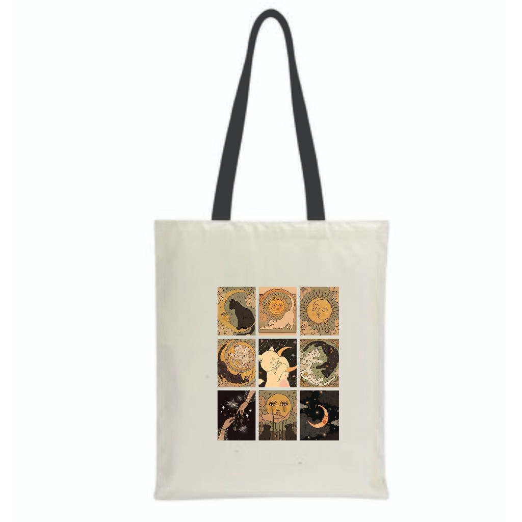 Bolsa Sacola Ecobag Ecologica algodão estampa Tarô do Cosmos Gato Estelar Sol e Lua em Oferta na Shopee