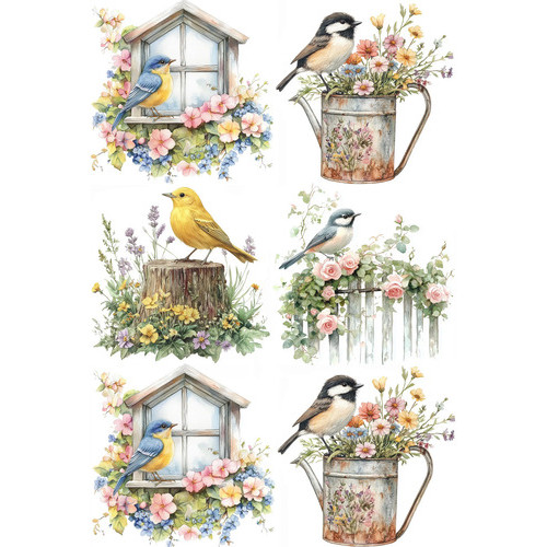 Decalque Porcelana Forno Caseiro - Pássaros Coloridos G