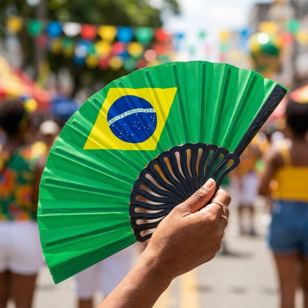 Leque De Mão Bandeira Do Brasil Dobrável Portátil 42cm Para Festa Dança Torcida