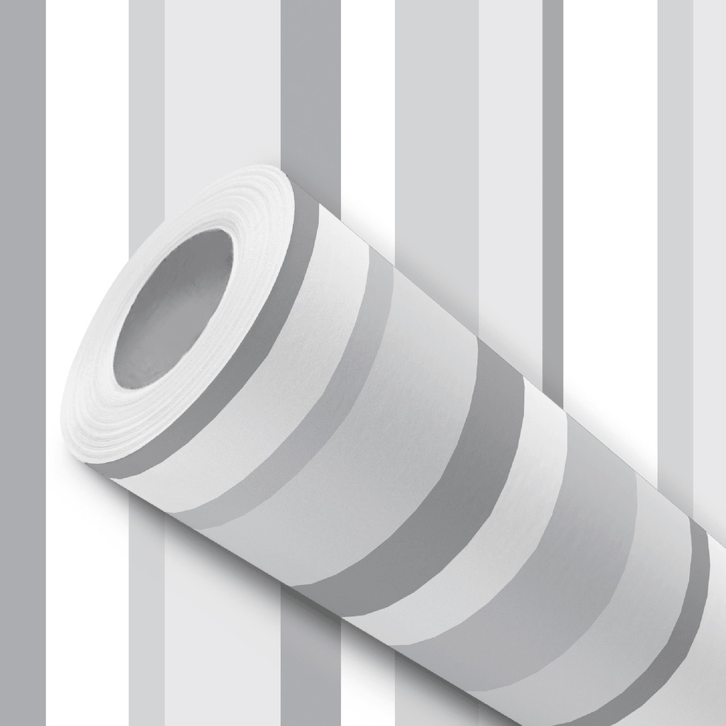 Papel de Parede Adesivo Resistente Listrado Cinza Com Branco Fácil Aplicação