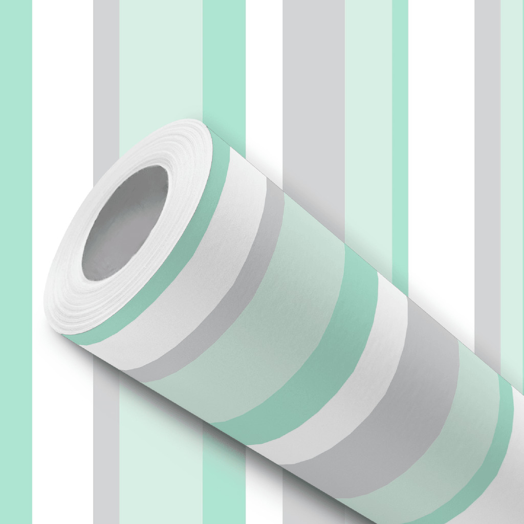 Papel de Parede Lavável Adesivo Listrado Verde Cinza Branco Fácil Aplicação
