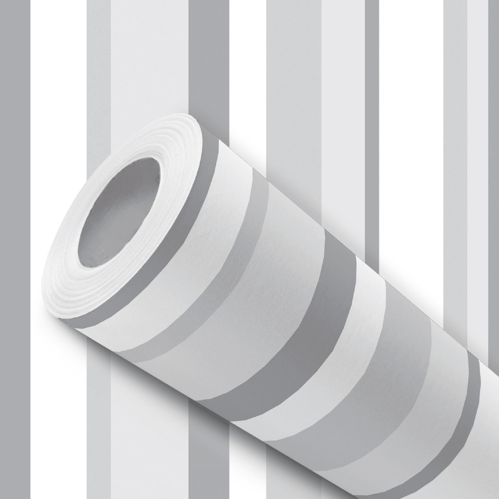 Papel de Parede Adesivo Resistente Listrado Cinza e Branco Fácil Aplicação