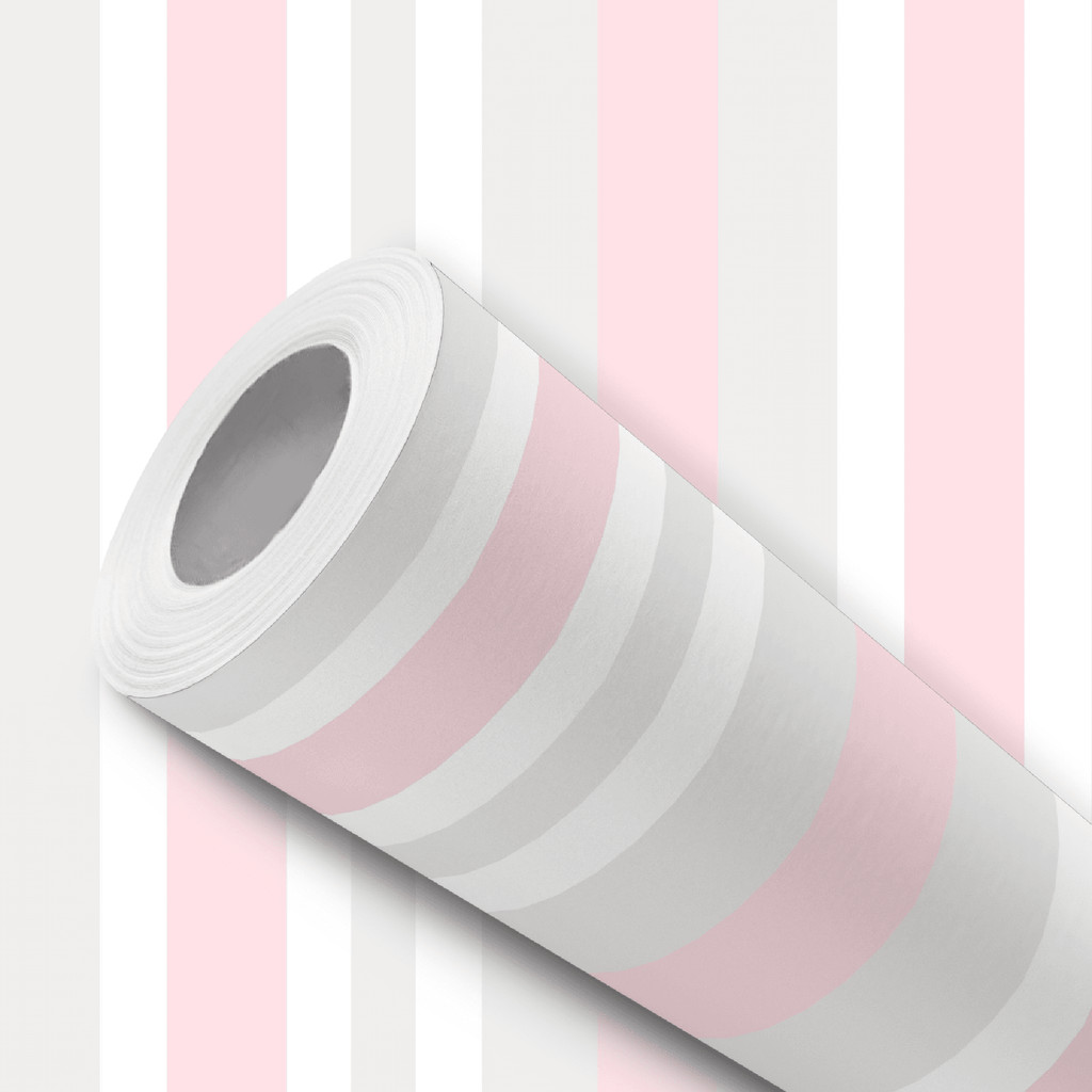 Papel de Parede Adesivo Resistente Listrado Rosa Branco Cinza Fácil Aplicação