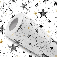 Papel de Parede Vinílico Adesivo Estrelas Pretas e Douradas Fácil de Aplicar