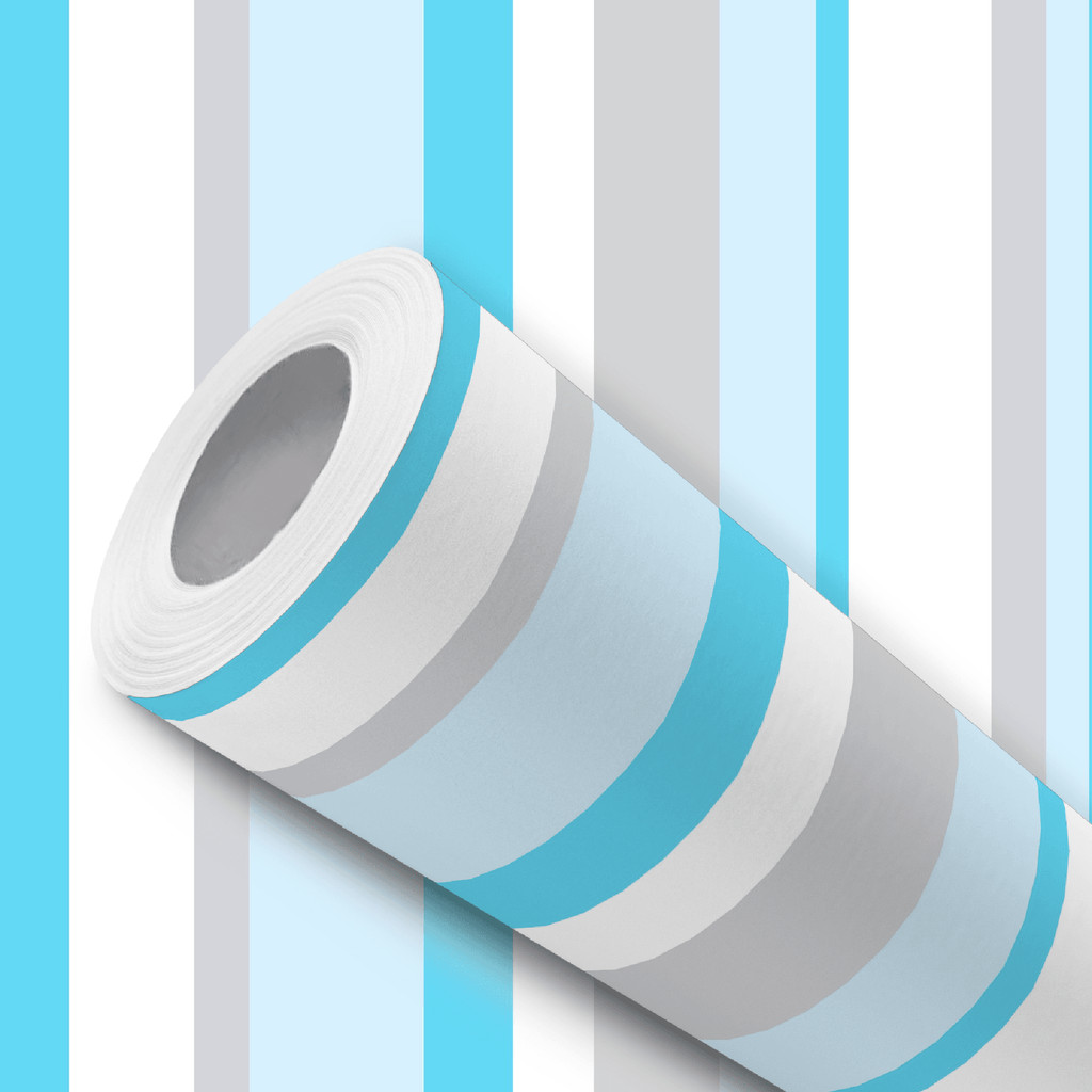 Papel de Parede Vinílico Adesivo Listras Azul Cinza e Branco Fácil de Aplicar