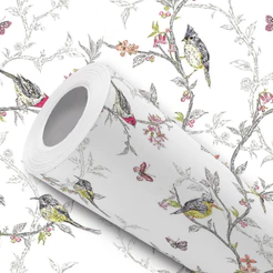 Papel de Parede Vinílico Adesivo Detalhista Pássaro e Flores Fácil de Aplicar