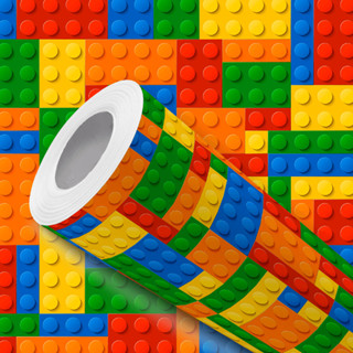 Papel de Parede Vinílico Resistente Colorido Blocos de Montar Fácil de Aplicar em Oferta na Shopee