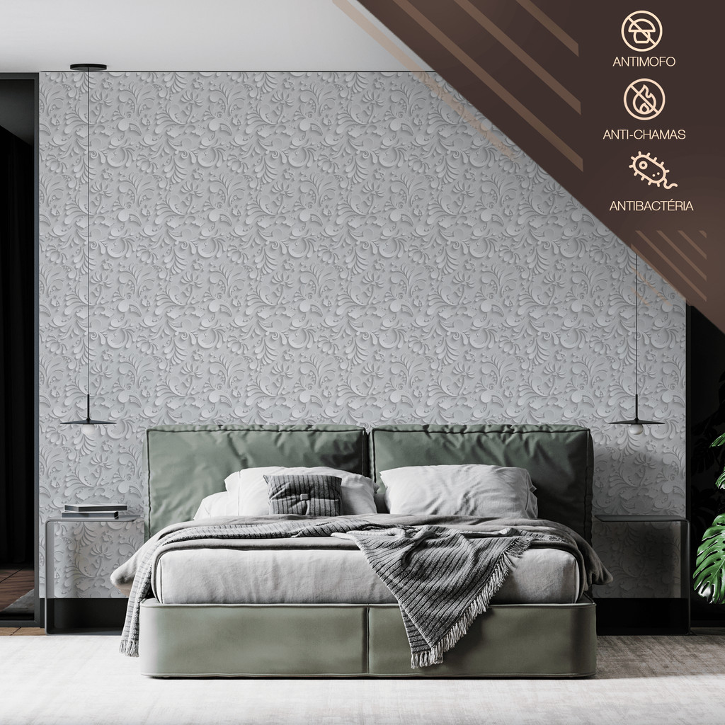 Papel de Parede Arabescos Efeito Gesso 3d Fácil de Aplicar - 12 Metros — imagem 2 de 2
