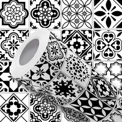 Papel de Parede Vinílico Adesivo Azulejo Português Preto Fácil de Aplicar