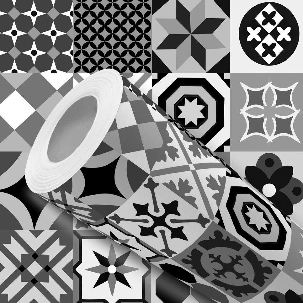 Papel de Parede Vinílico Adesivo Azulejo Português Cinza Fácil de Aplicar