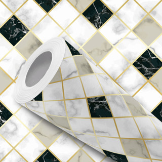 Papel de Parede Vinílico Resistente Pastilha Preto com Dourado Fácil de Aplicar em Oferta na Shopee