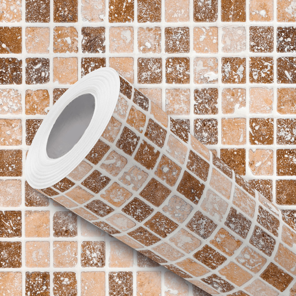 Papel de Parede Vinílico Efeito Pastilha Vidro Bege Fácil de Aplicar