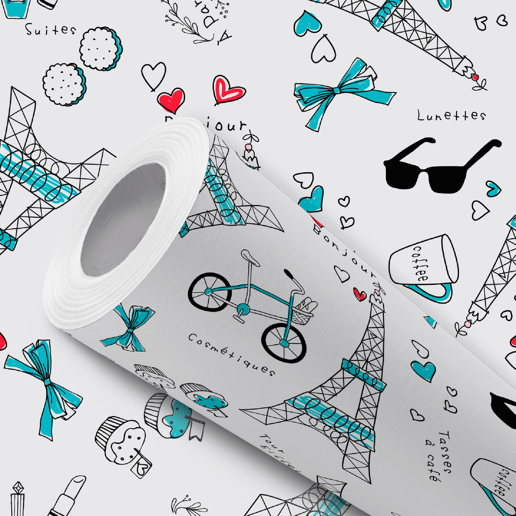 Papel de Parede Vinílico Adesivo Cinza Azul Paris Eiffel Fácil de Aplicar