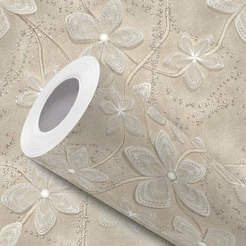 Papel de Parede Vinílico Adesivo Nude Efeito Flores de Renda Fácil de Aplicar