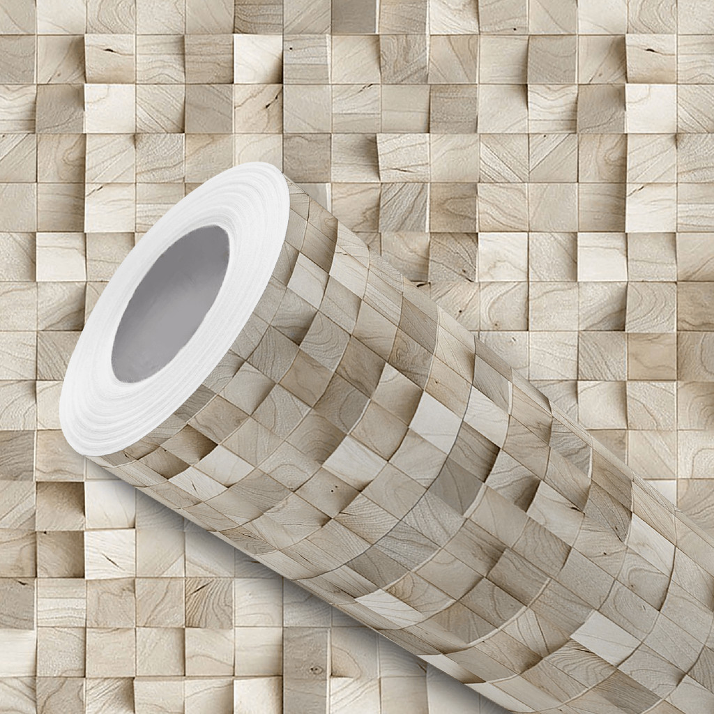 Papel de Parede Cubos Efeito Madeira Clara Adesivo Fácil Aplicação em Oferta na Shopee