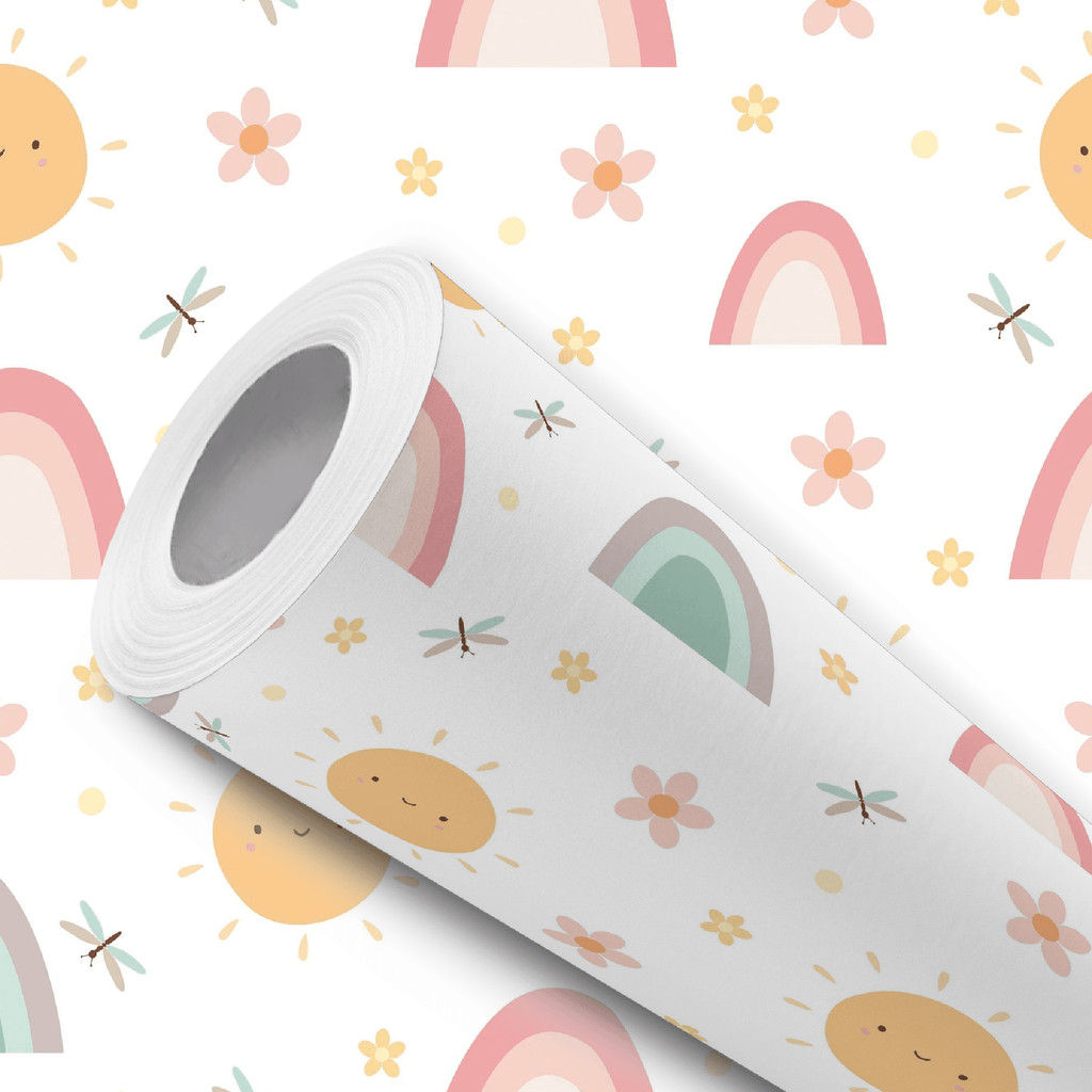 Papel de Parede Vinílico Adesivo Flores Arco-Íris e Sol Fácil de Aplicar em Oferta na Shopee
