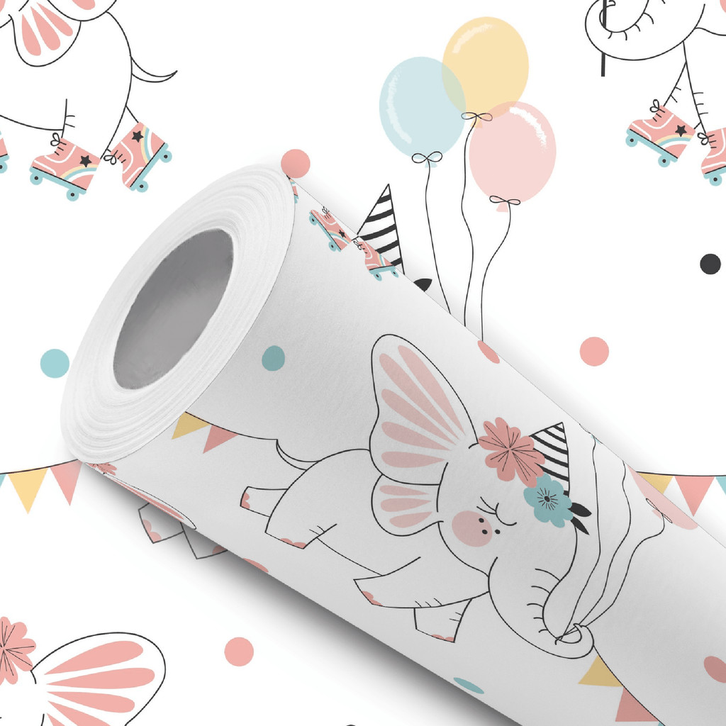 Papel de Parede Vinílico Adesivo Branco Elefantes de Patins Fácil de Aplicar
