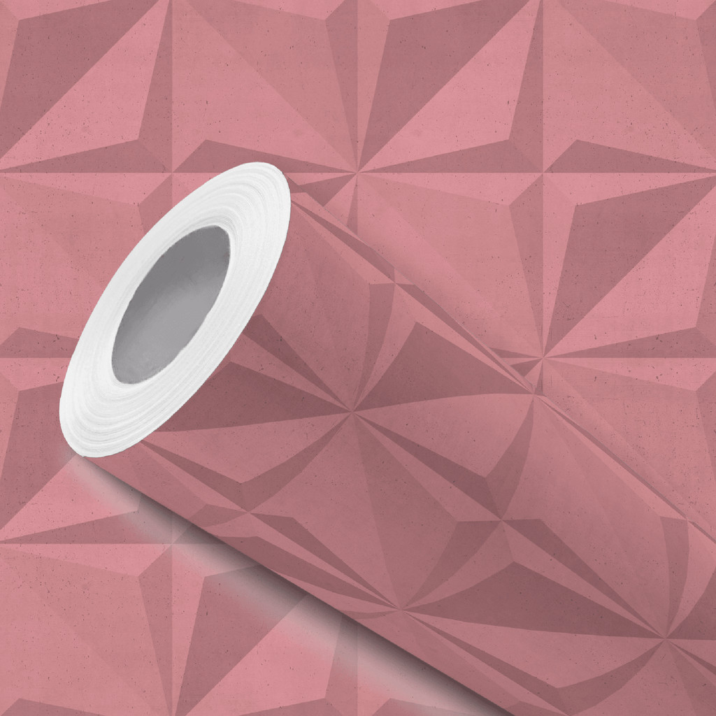 Papel de Parede Vinílico Adesivo Concreto Geométrico Rosa Fácil de Aplicar