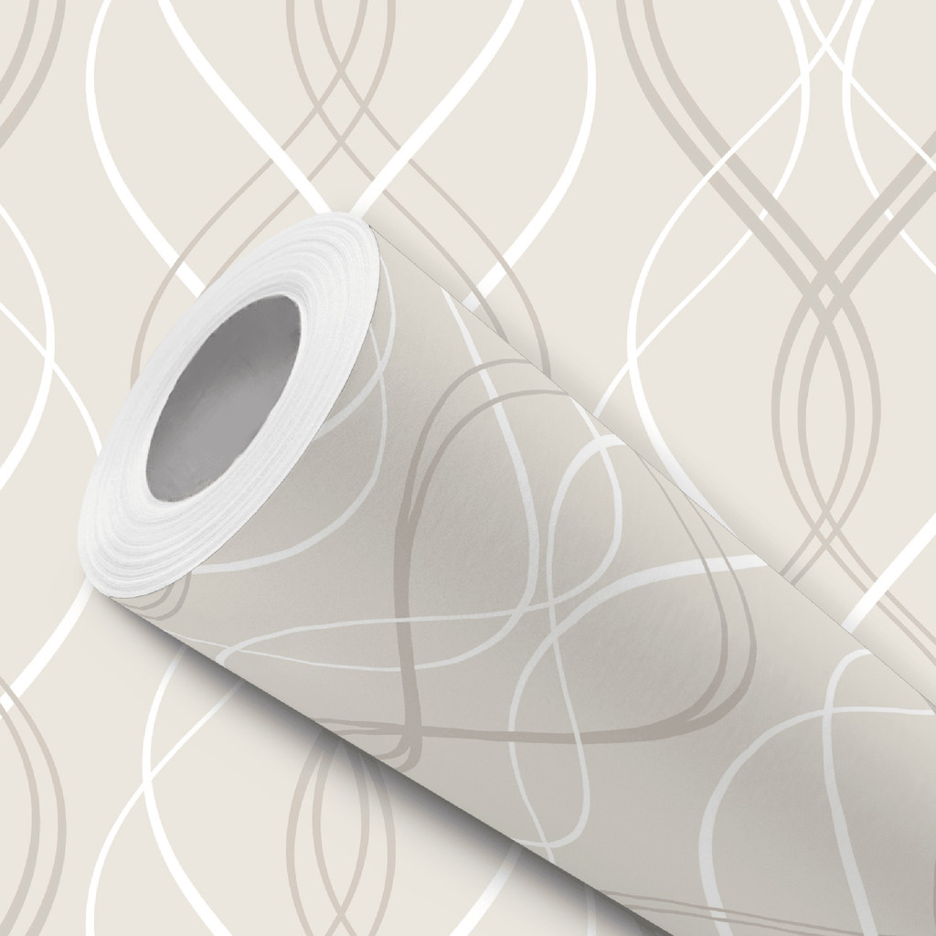 Papel de Parede Vinílico Resistente Linhas Entrelaçadas Bege Fácil de Aplicar em Oferta na Shopee