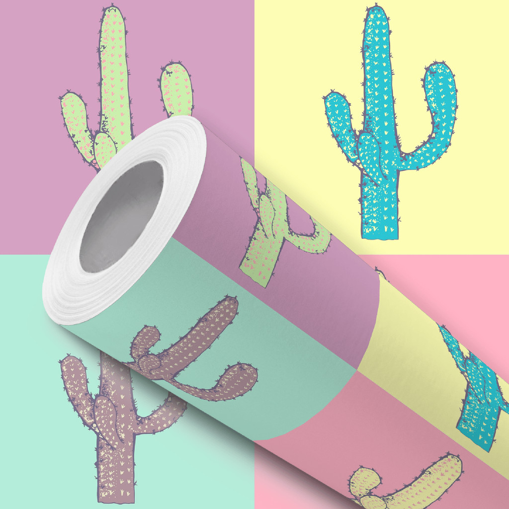 Papel de Parede Vinílico Colorido Cactos Pop Art Fácil de Aplicar