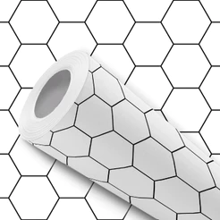 Papel de Parede Vinílico Adesivo Hexágono Colmeia Branco Fácil de Aplicar