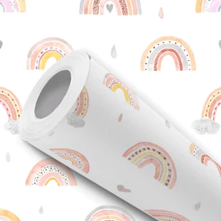 Papel de Parede Vinílico Adesivo Branco Arco-Íris Infantil Fácil de Aplicar